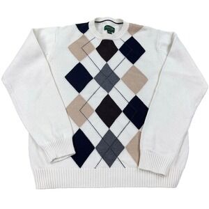 David Taylor Sweater Men Medium White Diamond Geometric Grandpa Golf  VTG Y2K